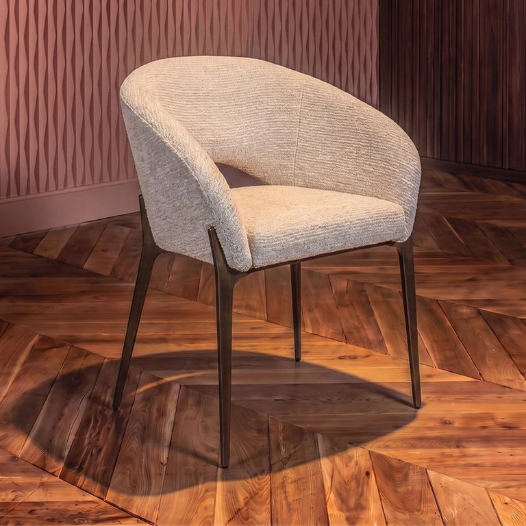 Kenzi Dining Chair - Curved Back - Natural Linear - Fabric and Wood