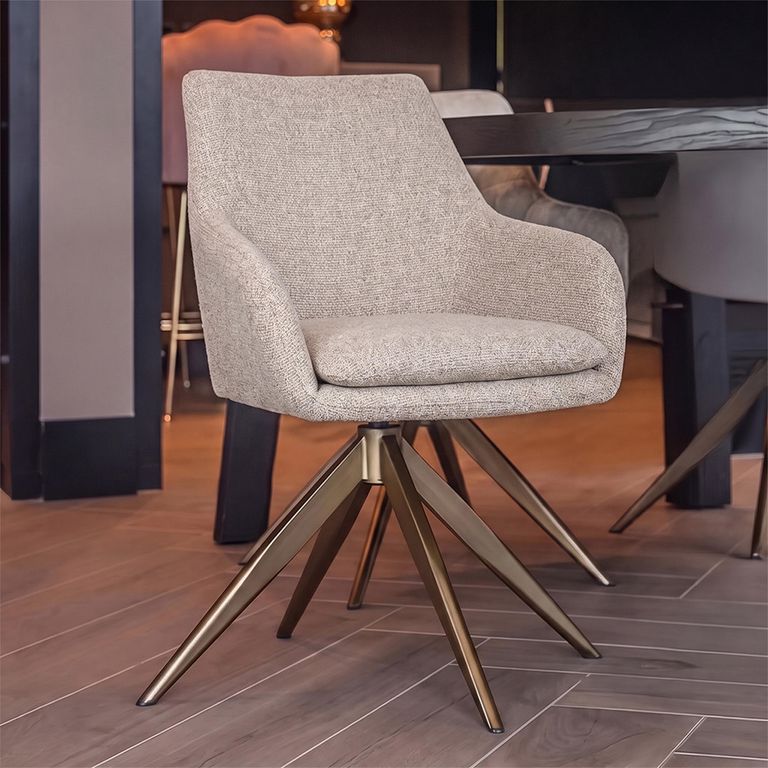 Lisonne Swivel Dining Armchair - Sand - Fabric and Metal