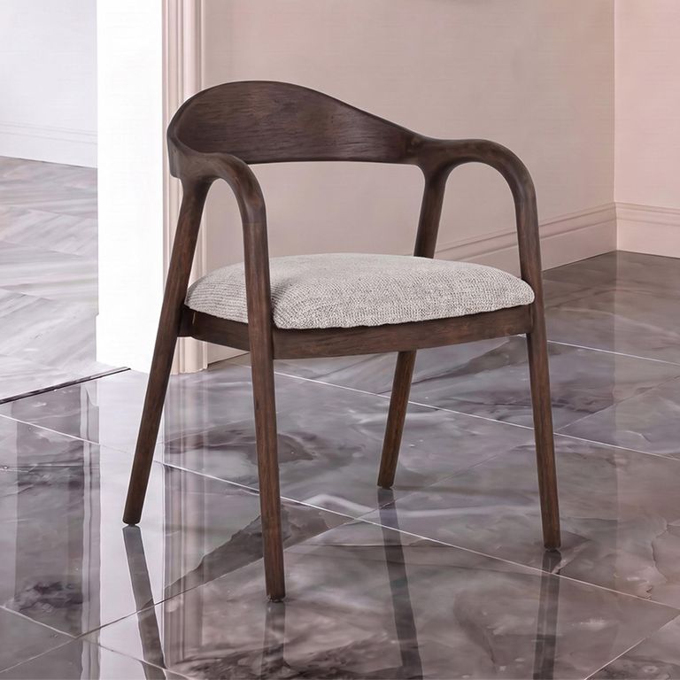 Mihara Dining Chair - Curved Back - Mocco - Fabric and Wood