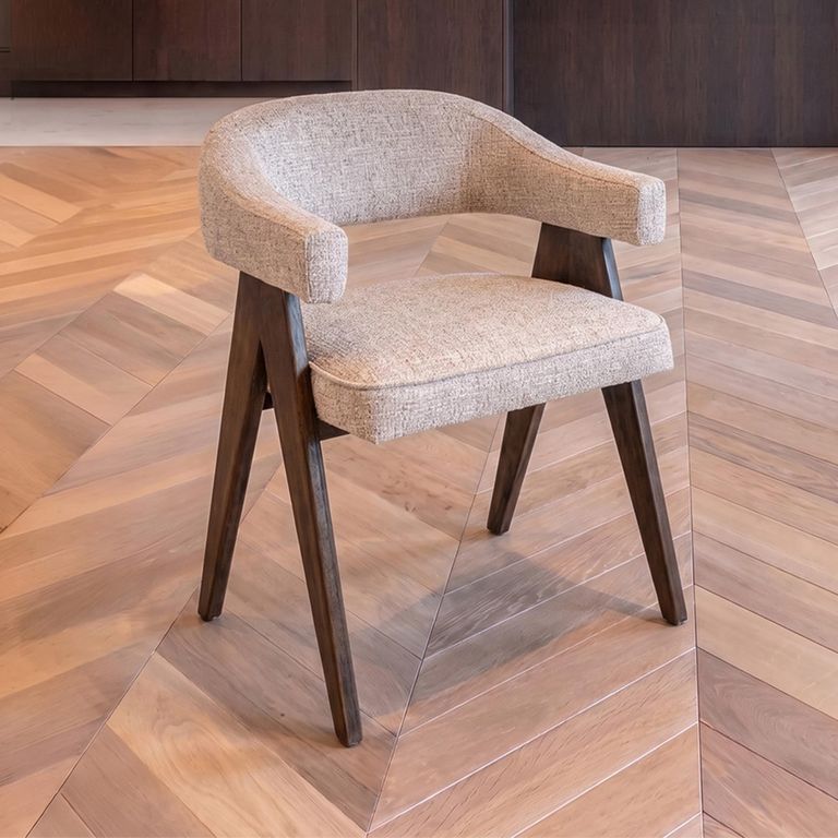 Mori Dining Chair - Curved Back - Cream Tweed - Fabric and Wood