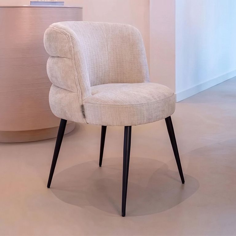 Stella Beige Chenille Fabric Dining Chair with Black Legs