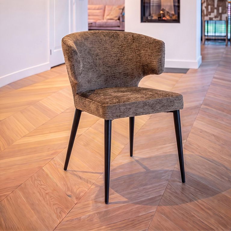 Taylor Dining Chair - Wing Back - Brandy Fusion - Fabric and Metal