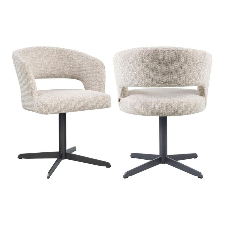 Blanca Swivel Dining Chair - Curved Back - Fancy Natural - Fabric and Metal