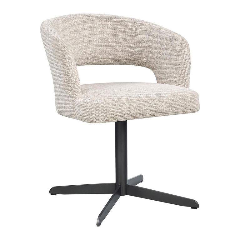 Blanca Swivel Dining Chair - Curved Back - Fancy Natural - Fabric and Metal