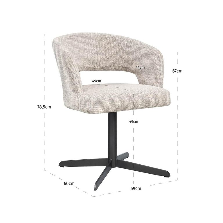 Blanca Swivel Dining Chair - Curved Back - Fancy Natural - Fabric and Metal