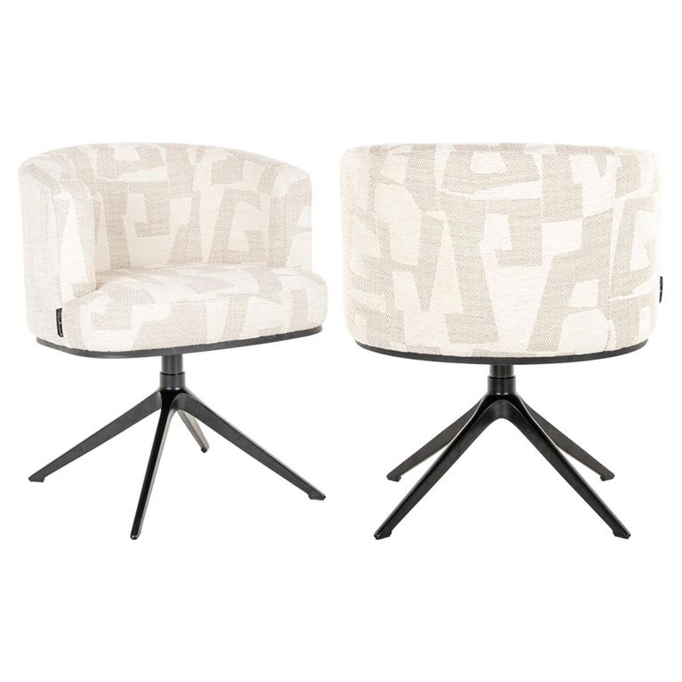 Cheyenne Beige Fabric Graffic Swivel Dining Chair with Black Legs
