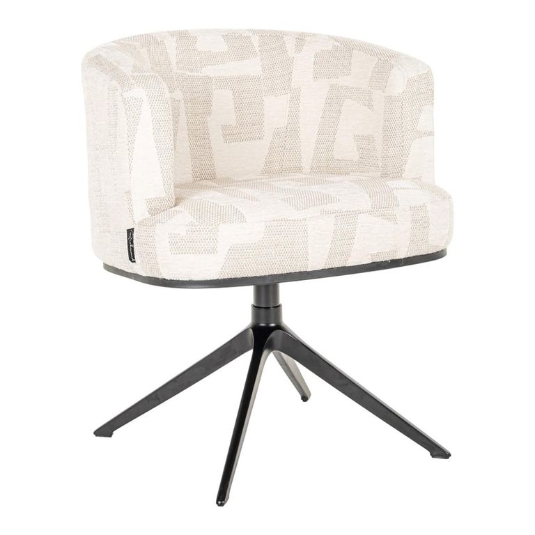Cheyenne Beige Fabric Graffic Swivel Dining Chair with Black Legs
