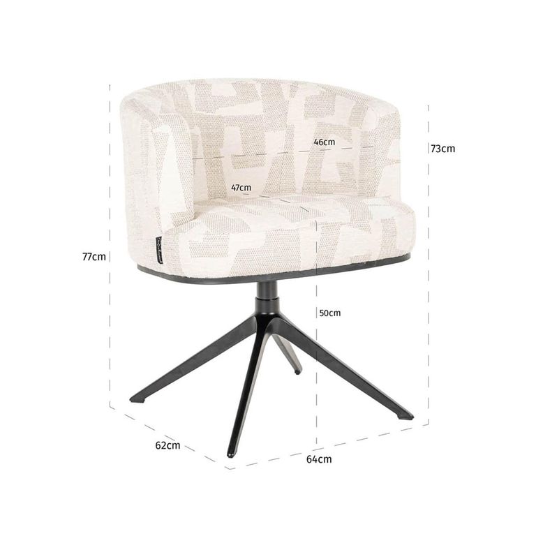 Cheyenne Beige Fabric Graffic Swivel Dining Chair with Black Legs