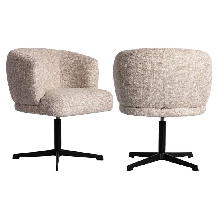 Dinan Swivel Dining Chair - Cream Tweed - Fabric and Metal