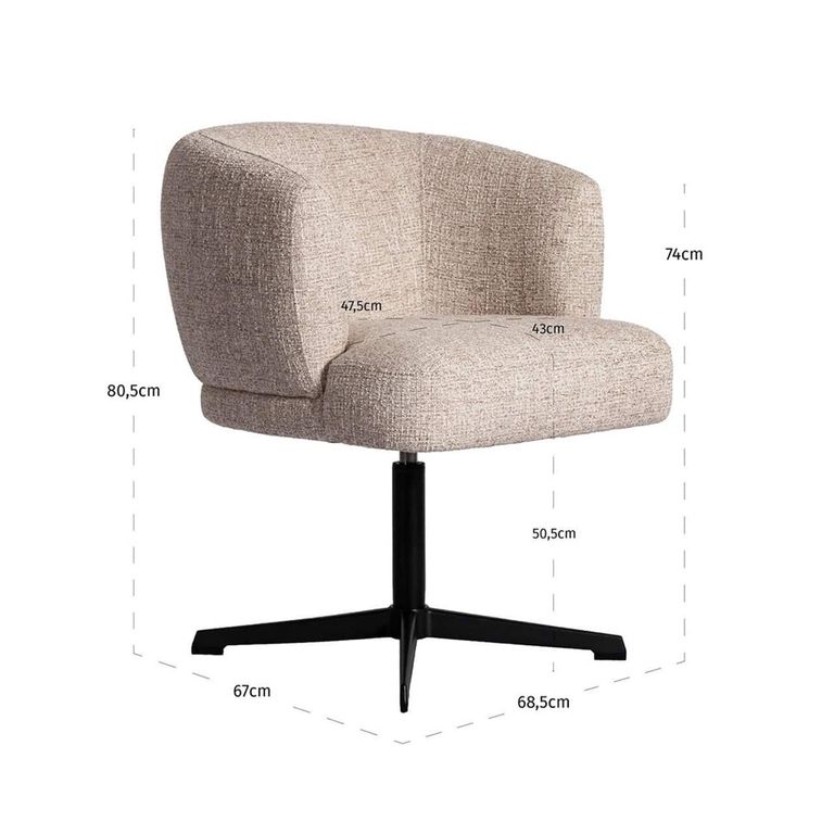 Dinan Swivel Dining Chair - Cream Tweed - Fabric and Metal