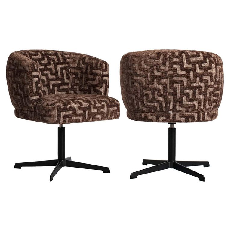 Dinan Swivel Dining Chair - Labyrinth - Brown - Fabric and Metal