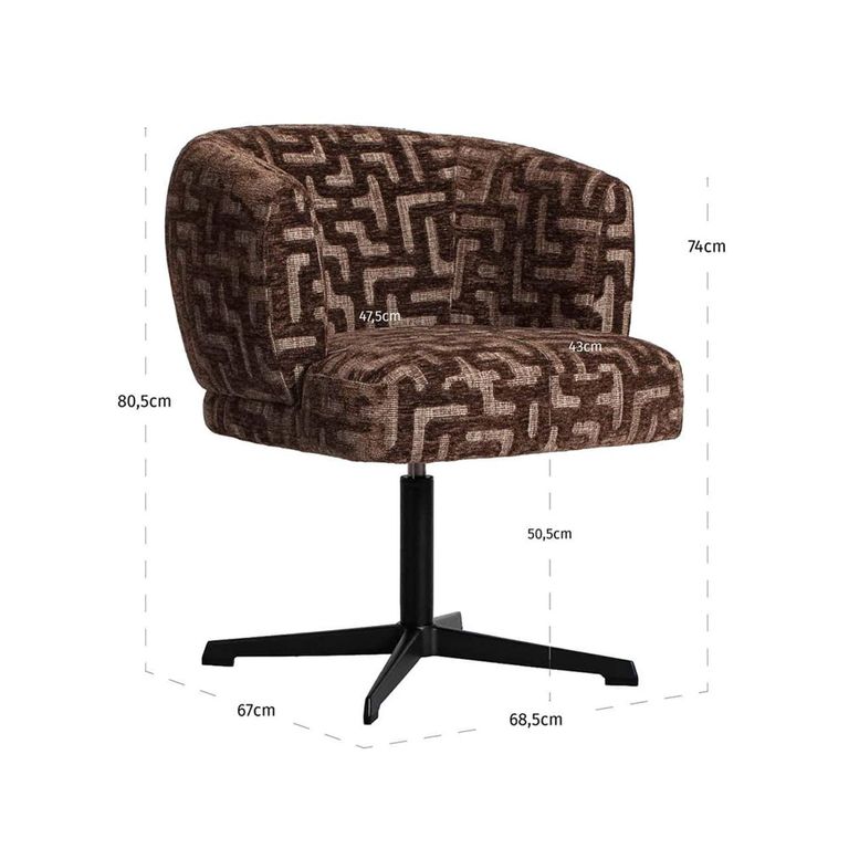 Dinan Swivel Dining Chair - Labyrinth - Brown - Fabric and Metal