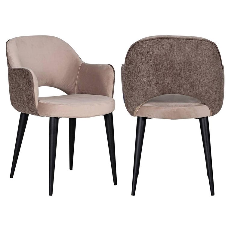 Giovanna Khaki Fabric Dining Armchair with Black Legs
