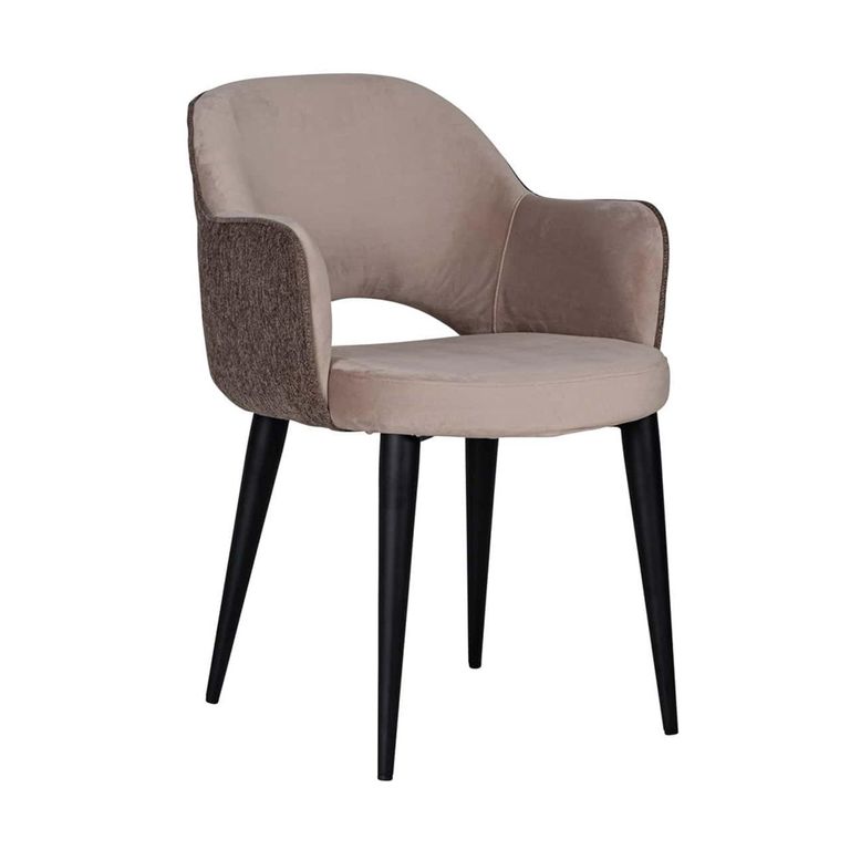Giovanna Khaki Fabric Dining Armchair with Black Legs