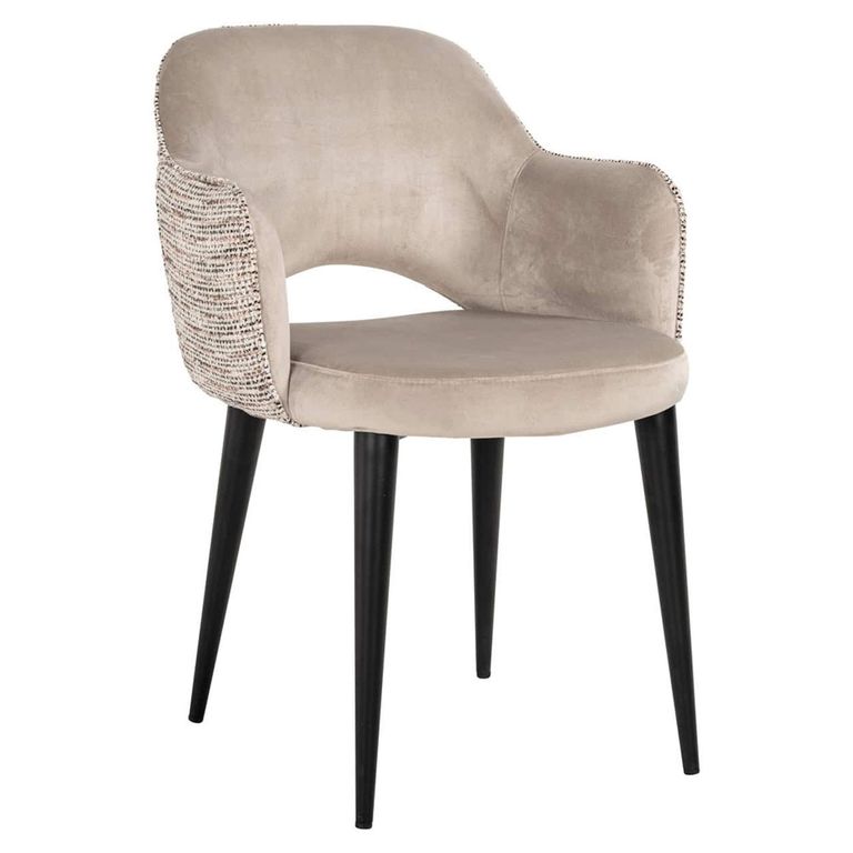 Giovanna Natural Khaki Fabric Dining Armchair with Black Legs