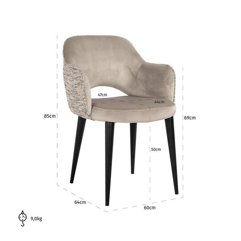 Giovanna Natural Khaki Fabric Dining Armchair with Black Legs