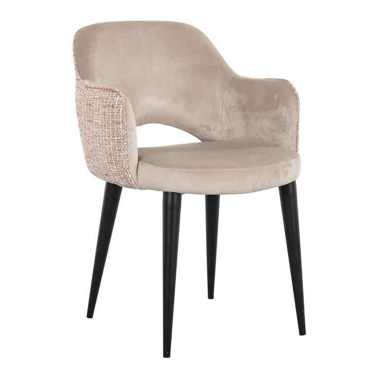 Giovanna Pink Khaki Fabric Dining Armchair with Black Legs