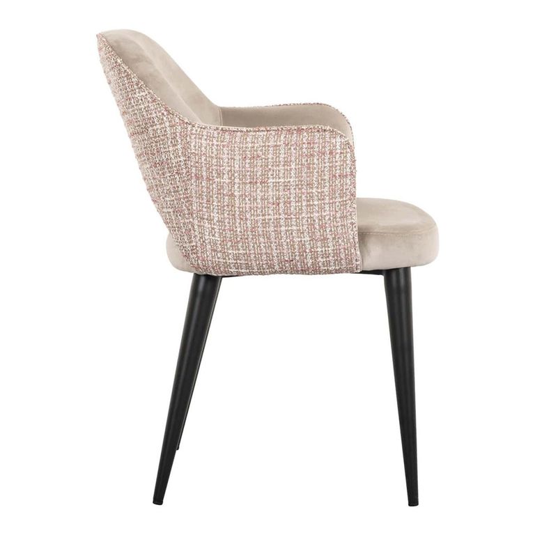 Giovanna Pink Khaki Fabric Dining Armchair with Black Legs