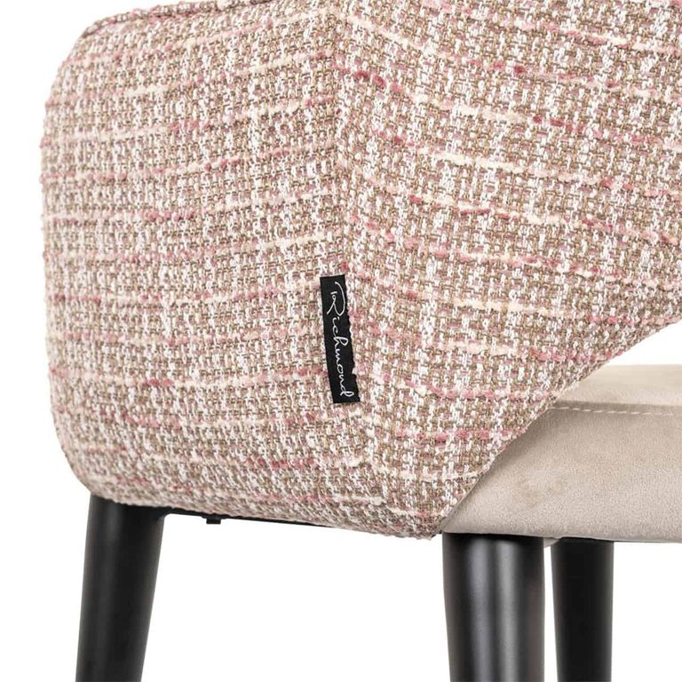 Giovanna Pink Khaki Fabric Dining Armchair with Black Legs