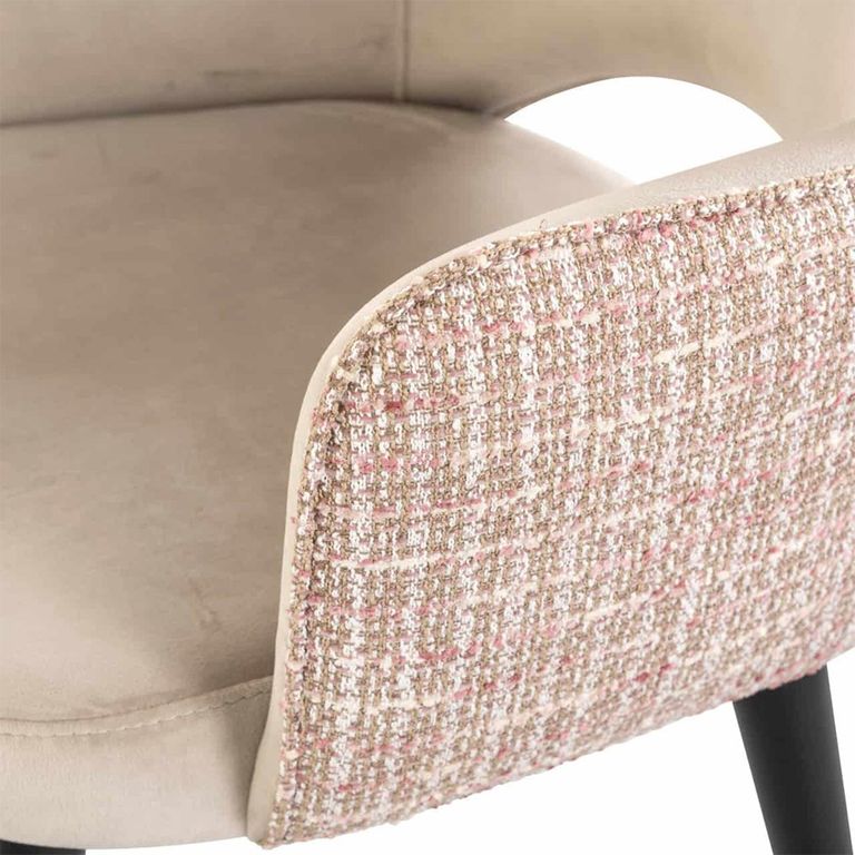 Giovanna Pink Khaki Fabric Dining Armchair with Black Legs
