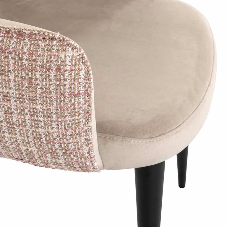 Giovanna Pink Khaki Fabric Dining Armchair with Black Legs