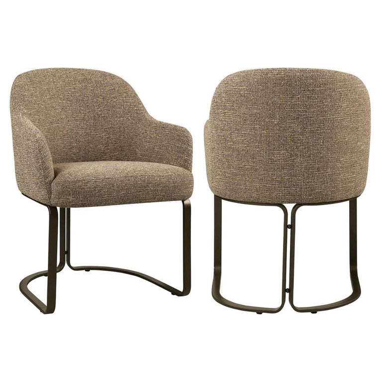 Hadley Dining Armchair - Cantilever Base - Brown Tweed - Fabric and Metal