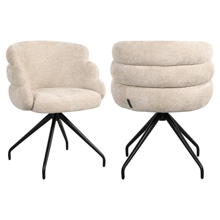Kayla Cream Fabric Swivel Dining Chair with Black Legs