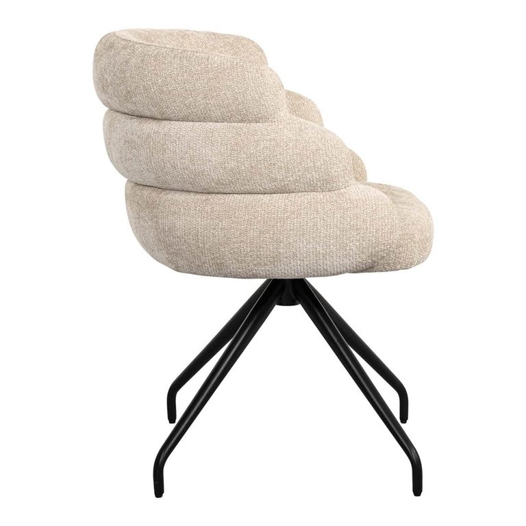 Kayla Cream Fabric Swivel Dining Chair with Black Legs