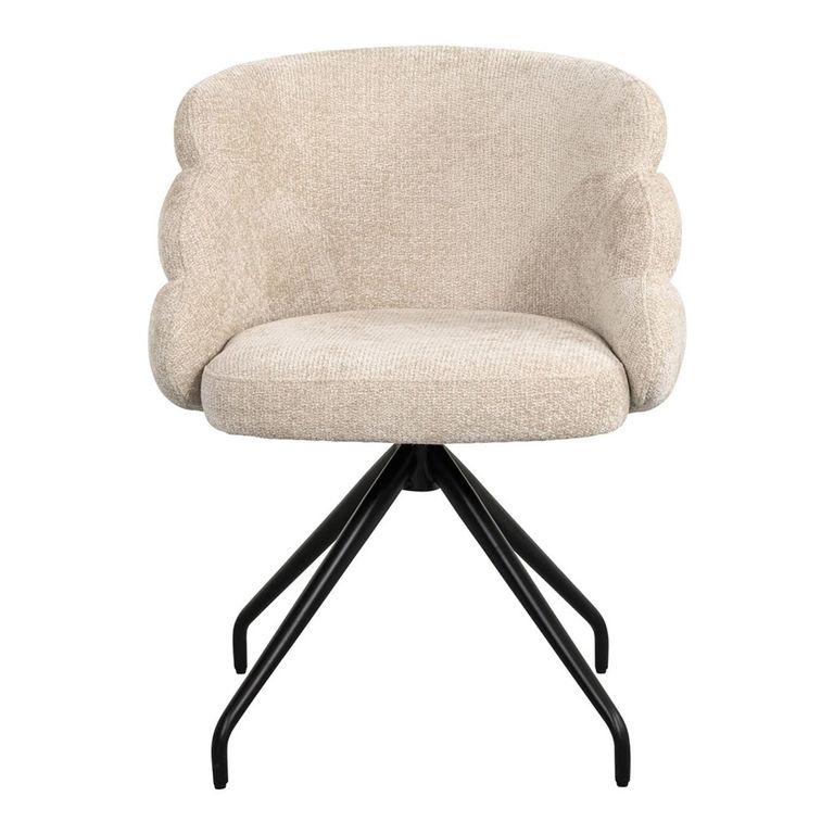 Kayla Cream Fabric Swivel Dining Chair with Black Legs