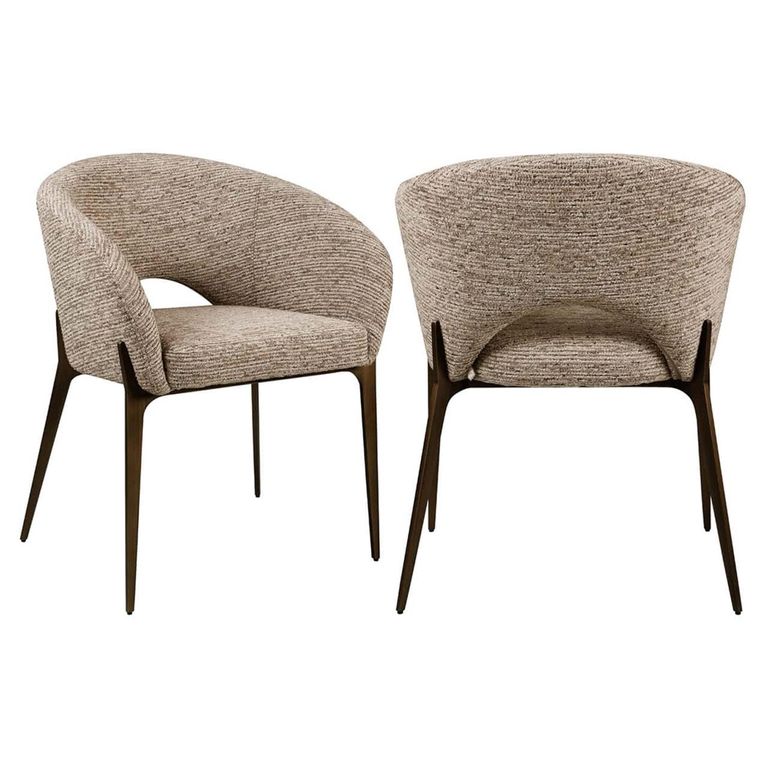 Kenzi Dining Chair - Curved Back - Mocca Linear - Fabric and Wood