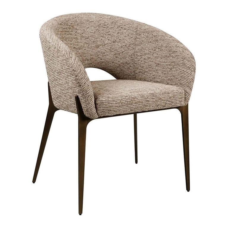 Kenzi Dining Chair - Curved Back - Mocca Linear - Fabric and Wood