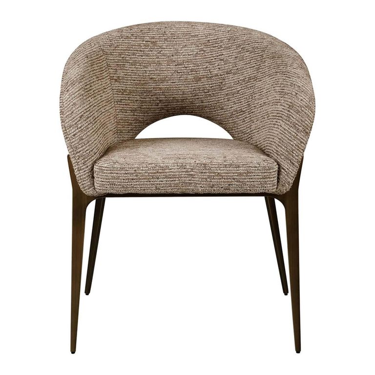 Kenzi Dining Chair - Curved Back - Mocca Linear - Fabric and Wood