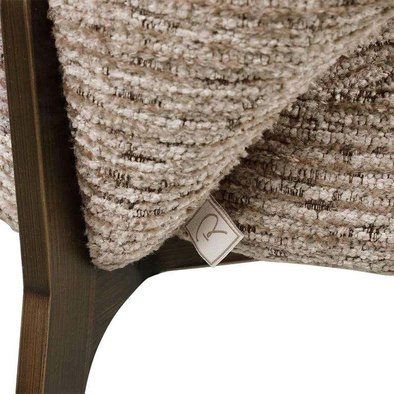 Kenzi Dining Chair - Curved Back - Mocca Linear - Fabric and Wood