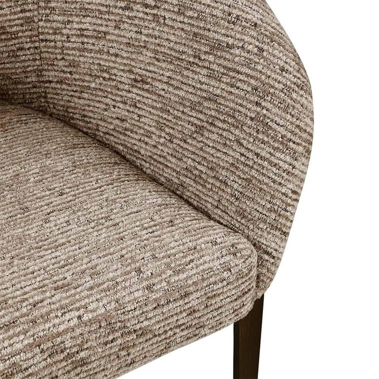 Kenzi Dining Chair - Curved Back - Mocca Linear - Fabric and Wood