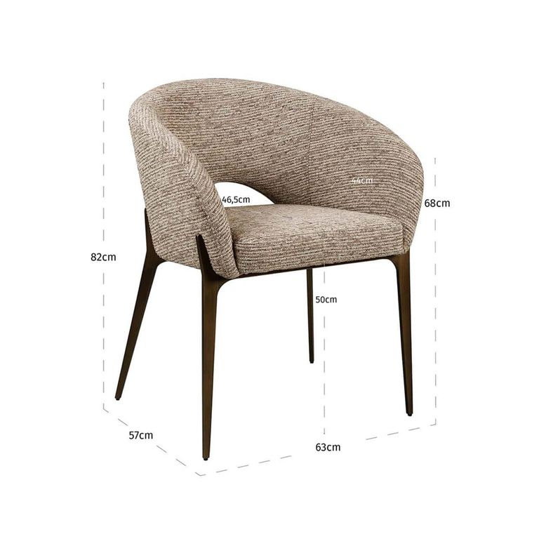 Kenzi Dining Chair - Curved Back - Mocca Linear - Fabric and Wood