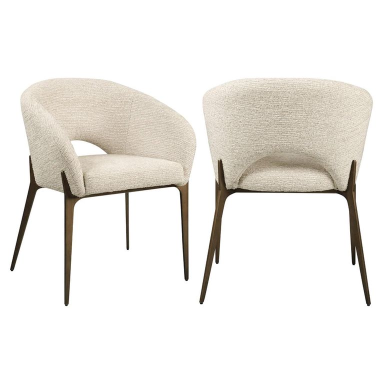 Kenzi Dining Chair - Curved Back - Natural Linear - Fabric and Wood