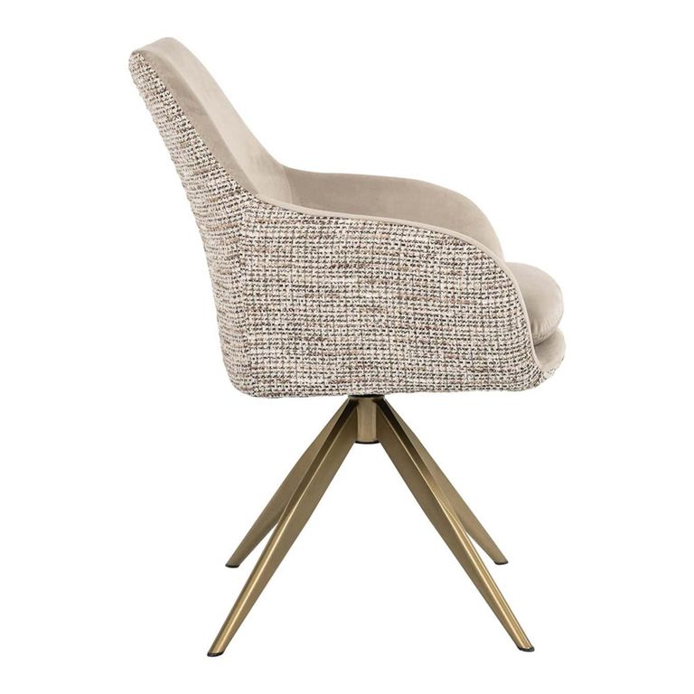 Lisonne Natural Khaki Velvet Fabric Swivel Dining Chair with Brushed Gold Legs