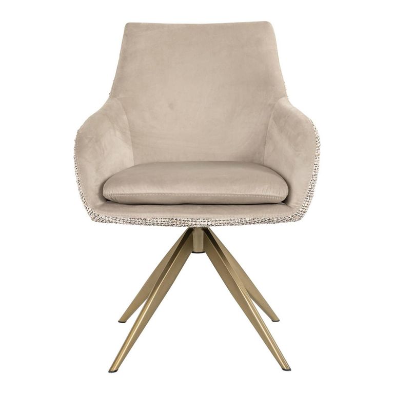 Lisonne Natural Khaki Velvet Fabric Swivel Dining Chair with Brushed Gold Legs
