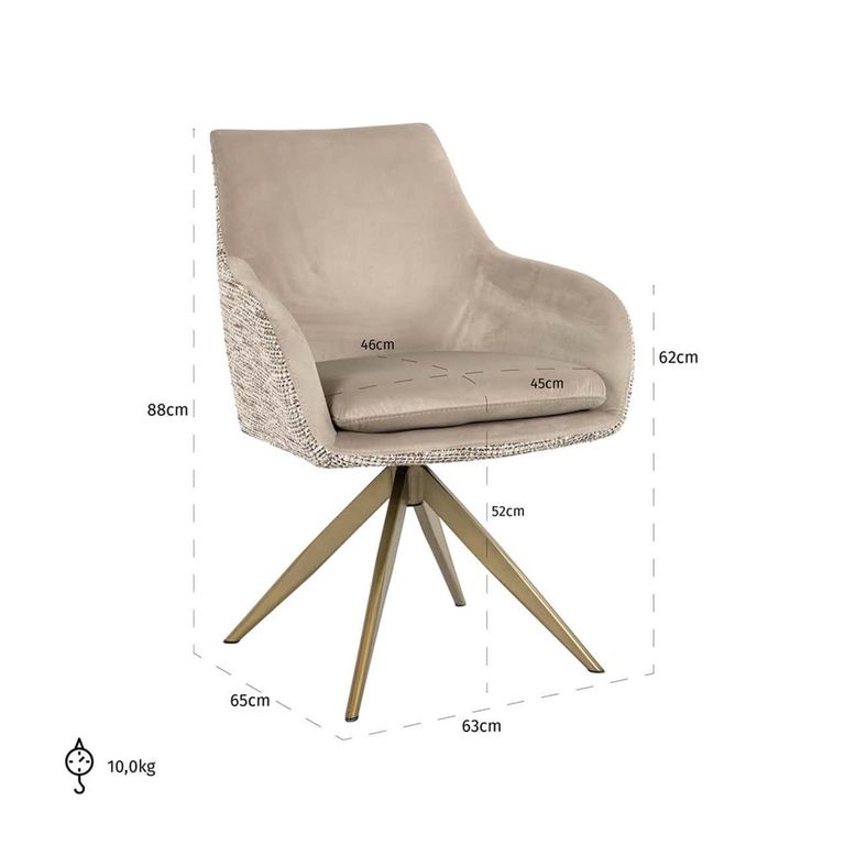 Lisonne Natural Khaki Velvet Fabric Swivel Dining Chair with Brushed Gold Legs