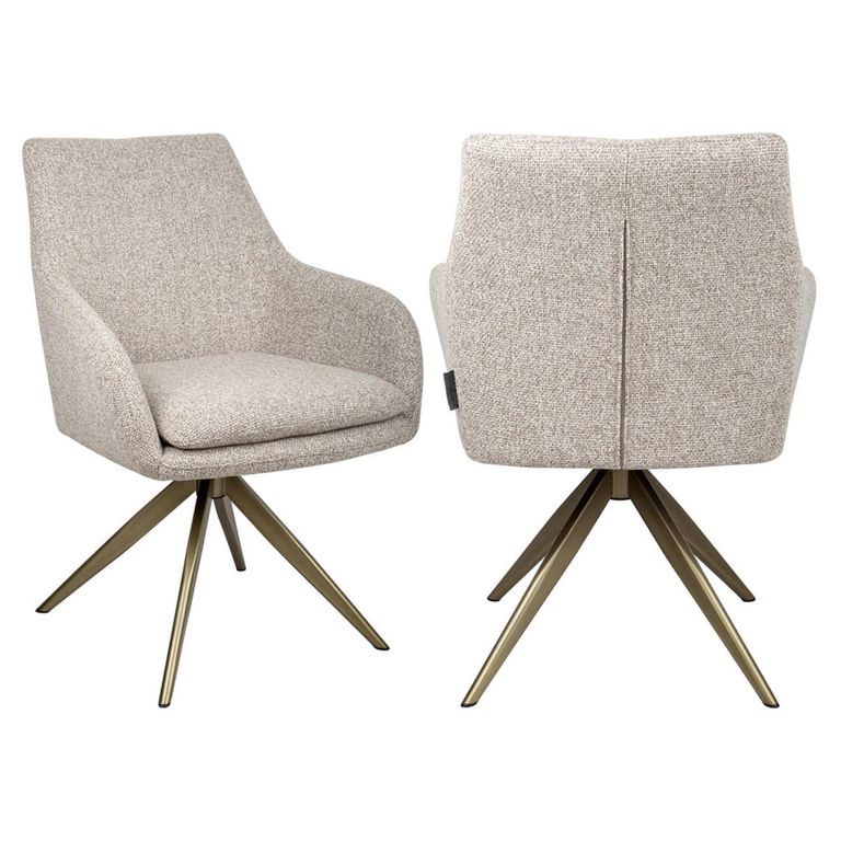 Lisonne Swivel Dining Armchair - Sand - Fabric and Metal