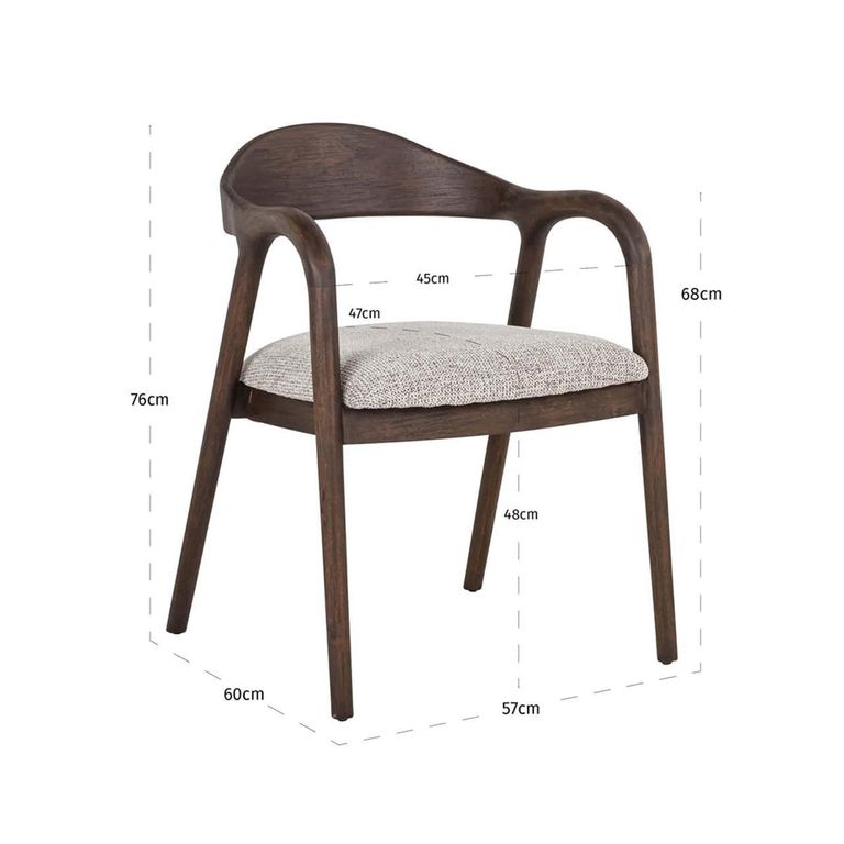 Mihara Dining Chair - Curved Back - Mocco - Fabric and Wood