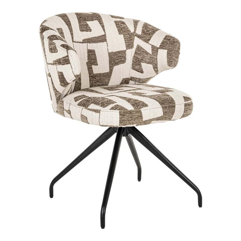 Milly Moss Fabric Graffic Swivel Dining Chair with Black Legs