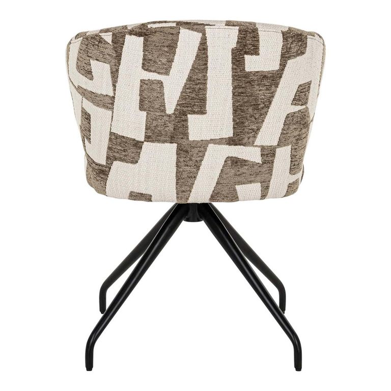 Milly Moss Fabric Graffic Swivel Dining Chair with Black Legs