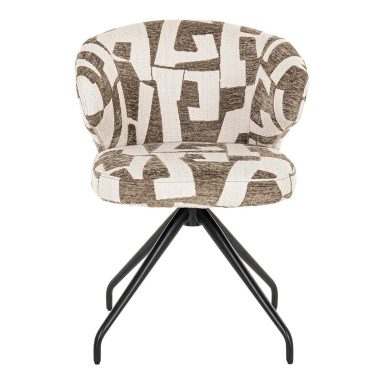 Milly Moss Fabric Graffic Swivel Dining Chair with Black Legs
