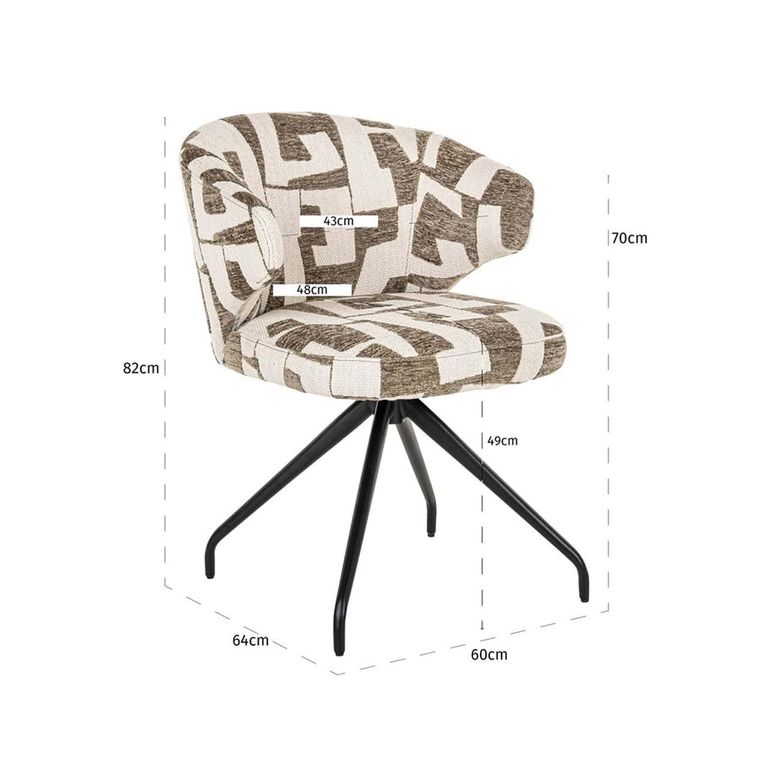 Milly Moss Fabric Graffic Swivel Dining Chair with Black Legs
