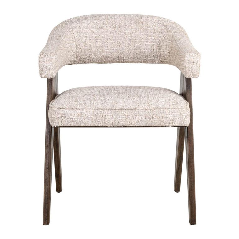 Mori Dining Chair - Curved Back - Cream Tweed - Fabric and Wood