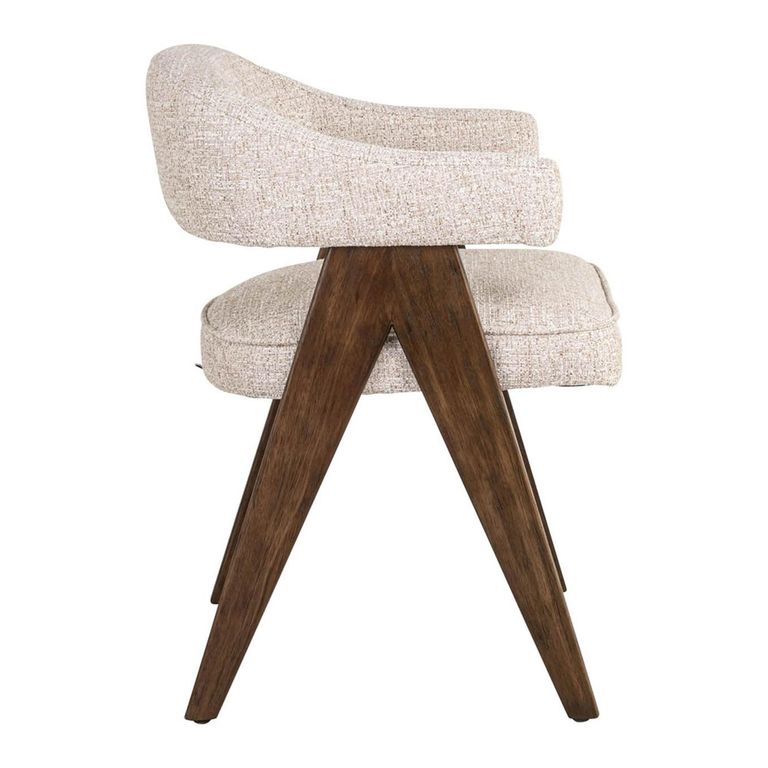 Mori Dining Chair - Curved Back - Cream Tweed - Fabric and Wood