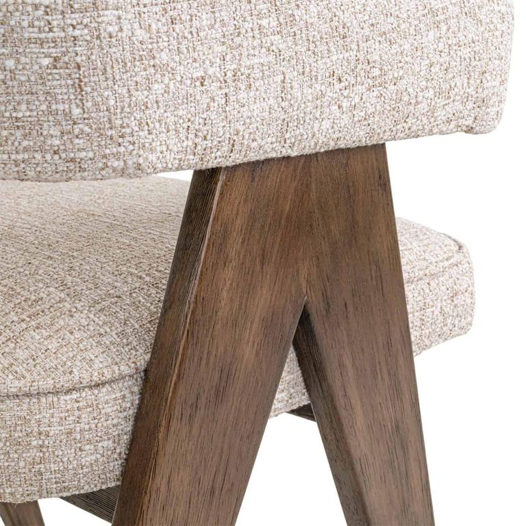 Mori Dining Chair - Curved Back - Cream Tweed - Fabric and Wood