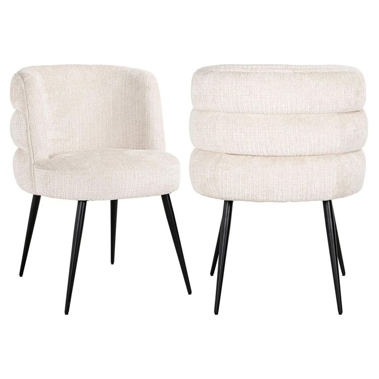Stella Beige Chenille Fabric Dining Chair with Black Legs