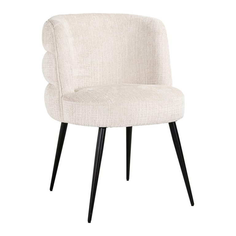 Stella Beige Chenille Fabric Dining Chair with Black Legs